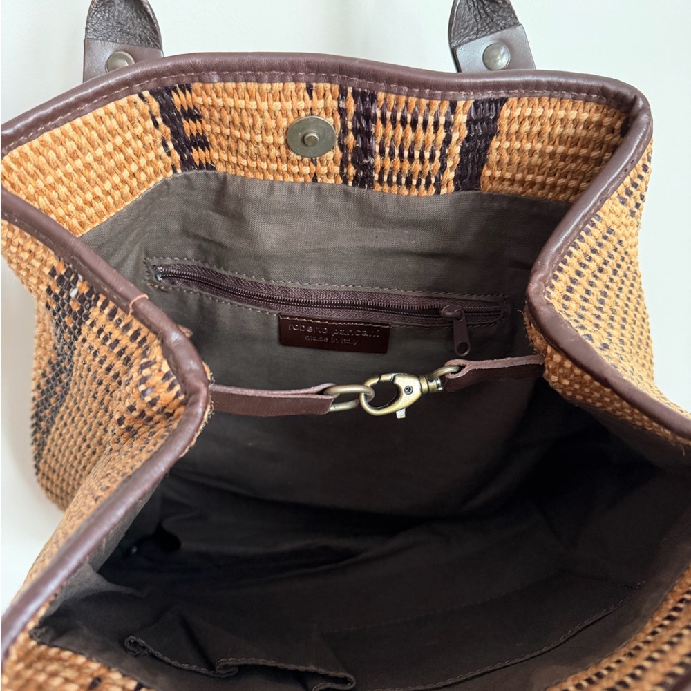 Roberto Pancini made in Italy tote shoulder bag beach tote woven w leather - Picture 5 of 6